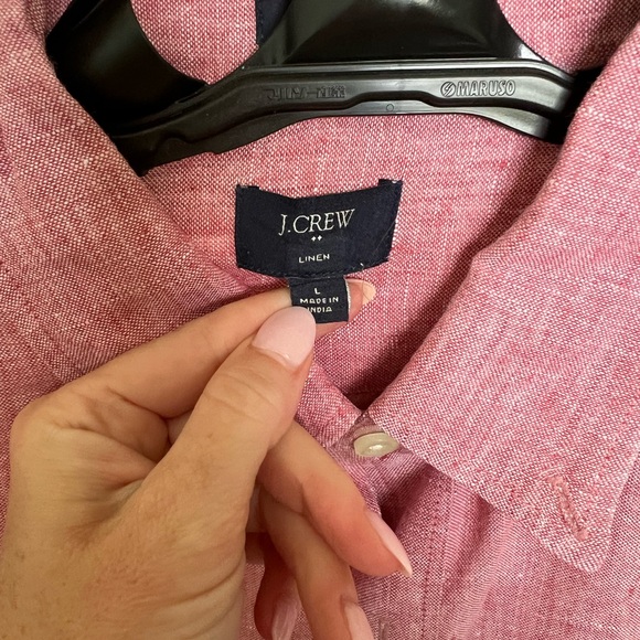 Men’s J Crew Linen Trim Fit Button Down Shirt Red Linen Color SIZE LARGE - Picture 2 of 3